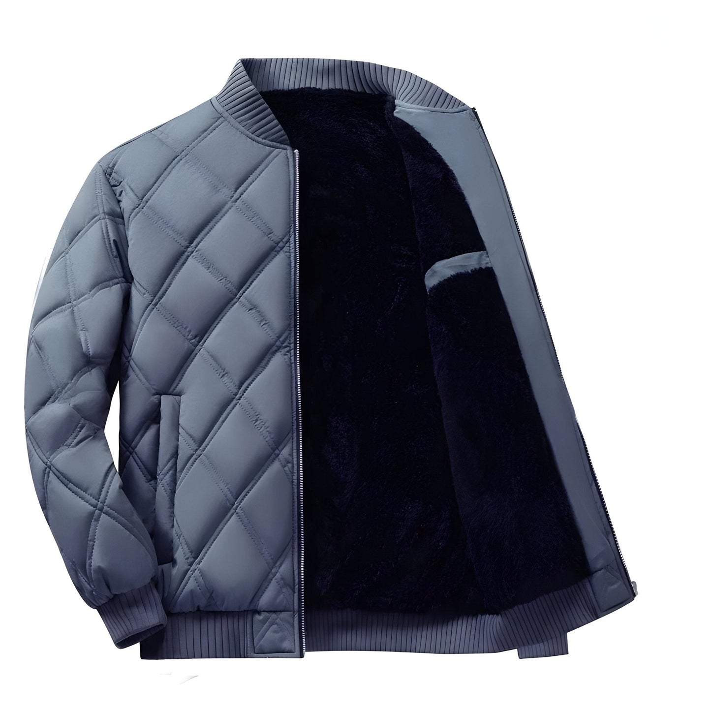 Oslo Thermo Diamond Quilted Bomber Jacket with Stand Collar and Sleeve Pocket
