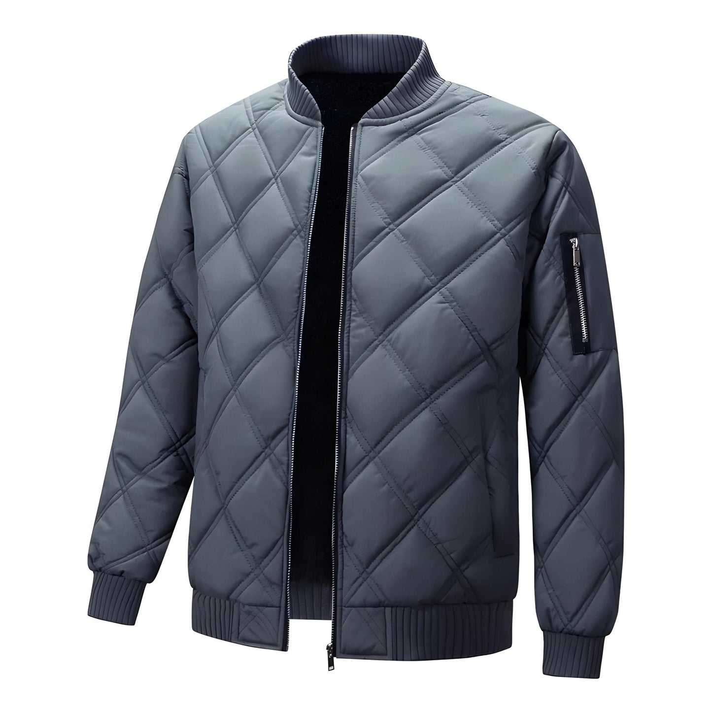 Oslo Thermo Diamond Quilted Bomber Jacket with Stand Collar and Sleeve Pocket