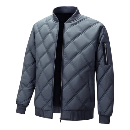 Oslo Thermo Diamond Quilted Bomber Jacket with Stand Collar and Sleeve Pocket