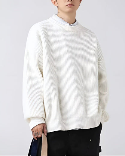 Voss Oversized Chunky Ribbed Knit Pullover with Crewneck and Dropped Shoulder Seams