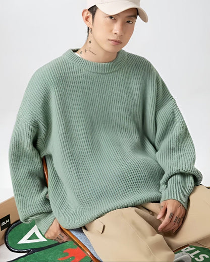 Voss Oversized Chunky Ribbed Knit Pullover with Crewneck and Dropped Shoulder Seams