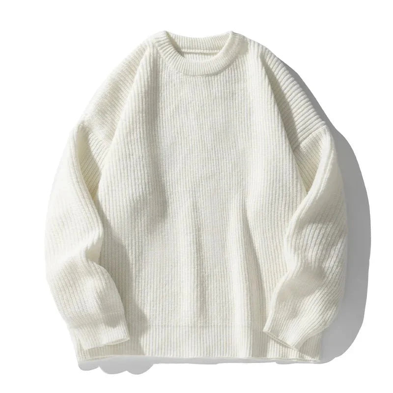 Voss Oversized Chunky Ribbed Knit Pullover with Crewneck and Dropped Shoulder Seams