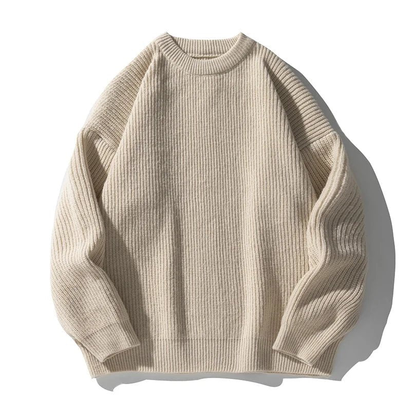 Voss Oversized Chunky Ribbed Knit Pullover with Crewneck and Dropped Shoulder Seams
