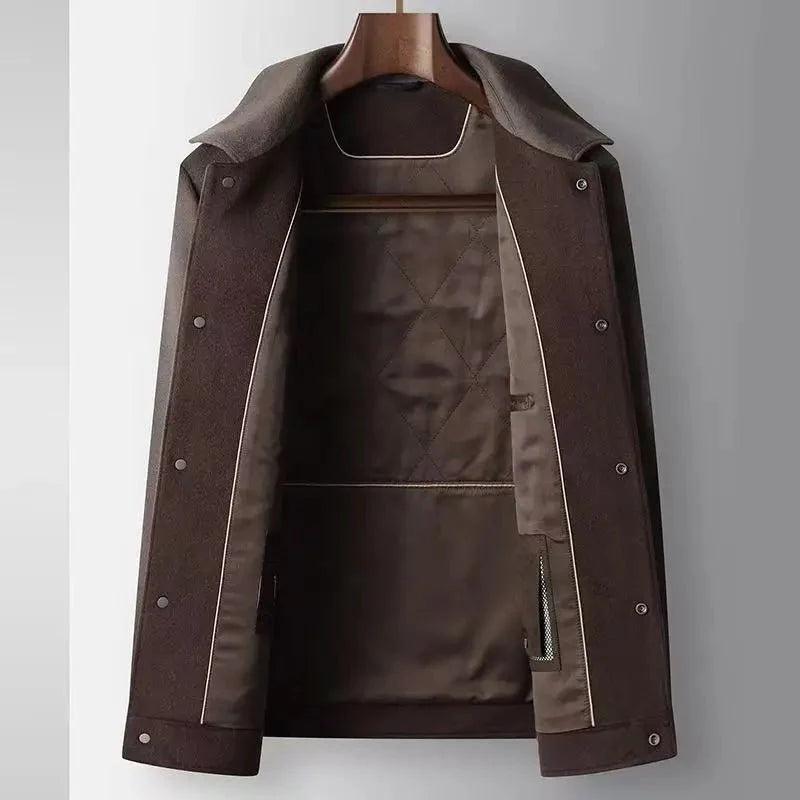 Paolo Brushed Wool Button Front Shirt Coat with Spread Collar and Panel Seams