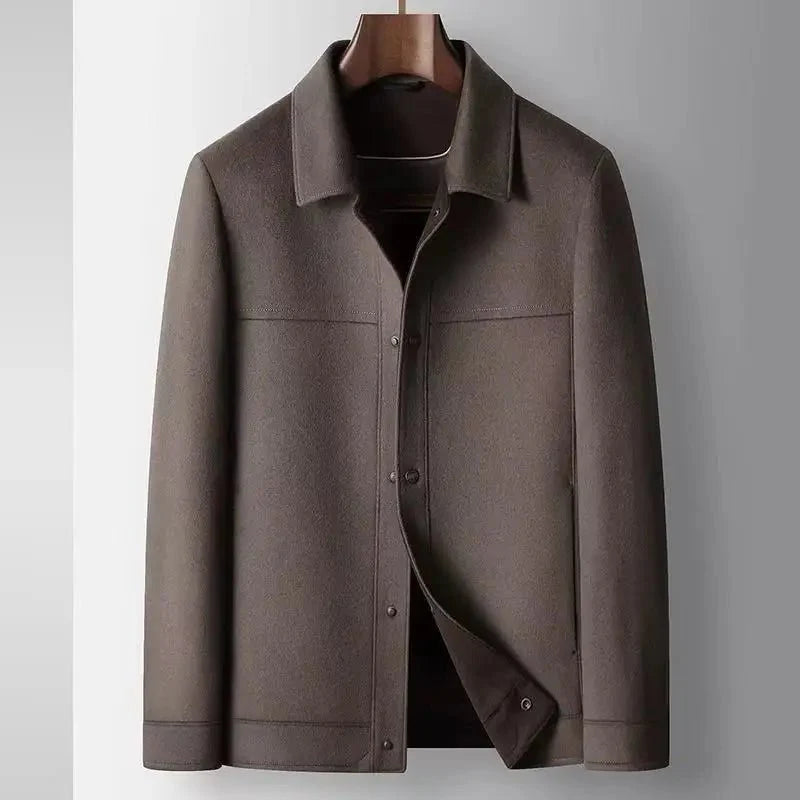 Paolo Brushed Wool Button Front Shirt Coat with Spread Collar and Panel Seams