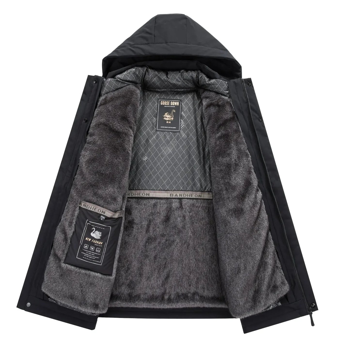 Ravello Mid-Length Goose Down Parka with Detachable Hood and Flap Pockets
