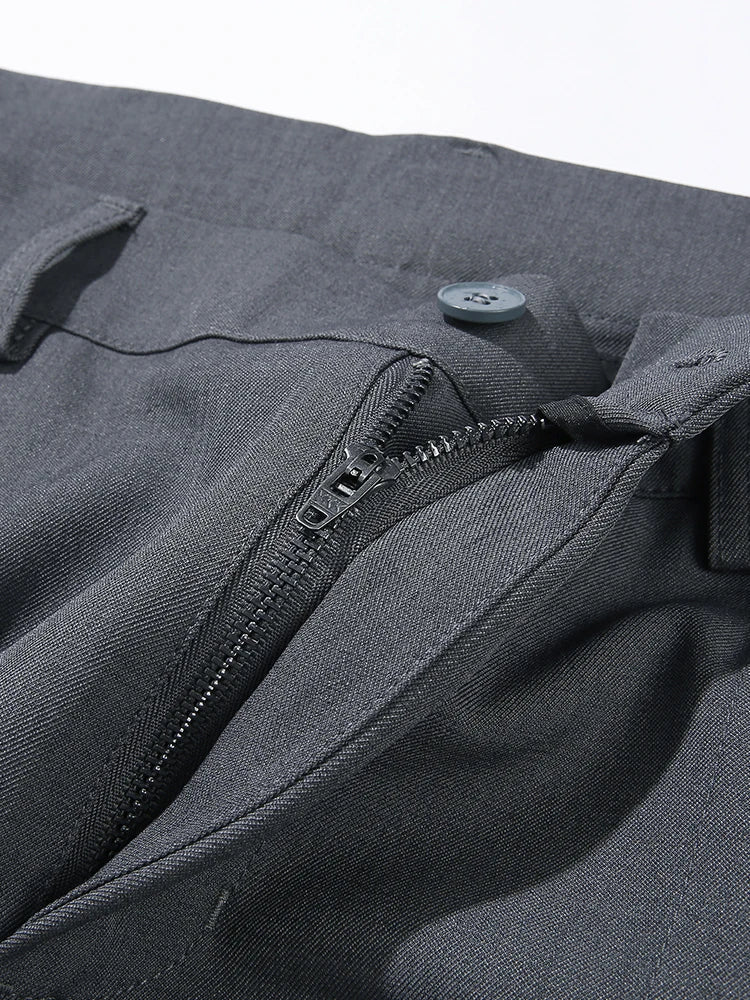 Pleated Straight Leg Dress Pants with Elastic Waistband and Slash Pockets