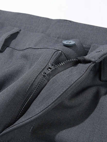 Pleated Straight Leg Dress Pants with Elastic Waistband and Slash Pockets