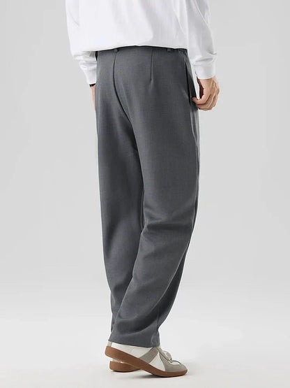 Pleated Straight Leg Dress Pants with Elastic Waistband and Slash Pockets