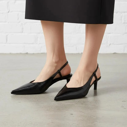 Vena Python Embossed Slingback Kitten Heels with Pointed Toe and Adjustable Ankle Strap