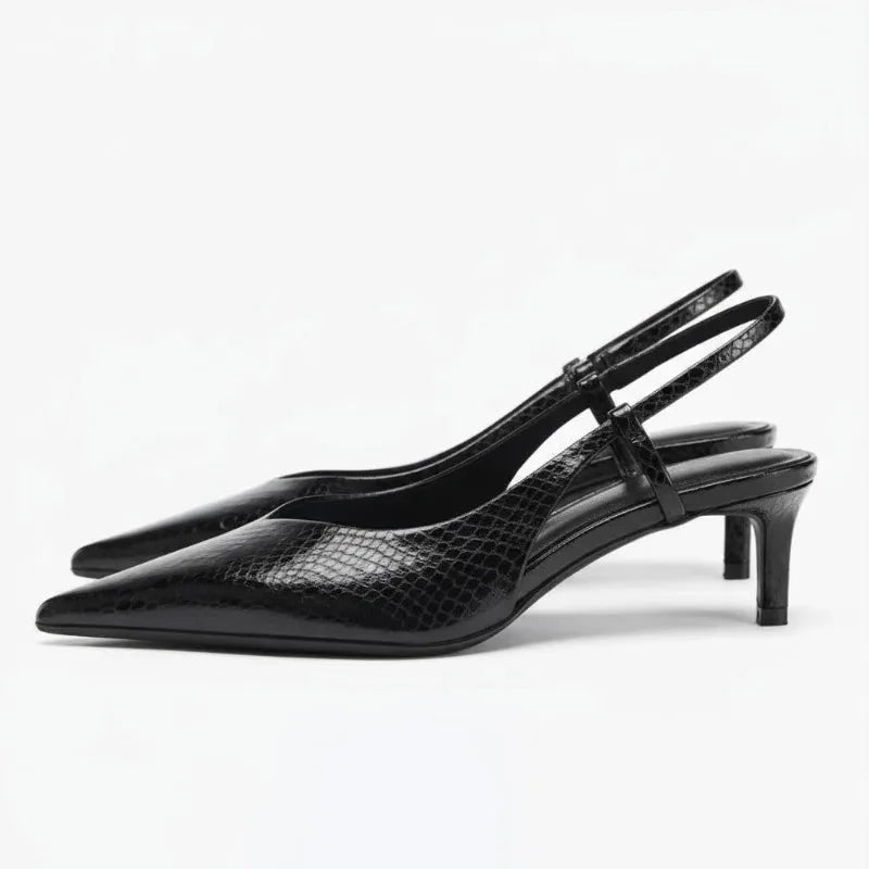 Vena Python Embossed Slingback Kitten Heels with Pointed Toe and Adjustable Ankle Strap