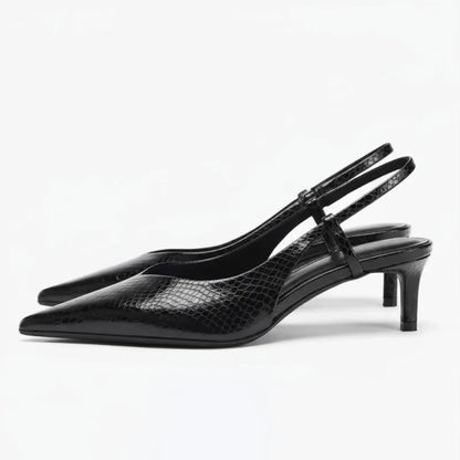 Vena Python Embossed Slingback Kitten Heels with Pointed Toe and Adjustable Ankle Strap
