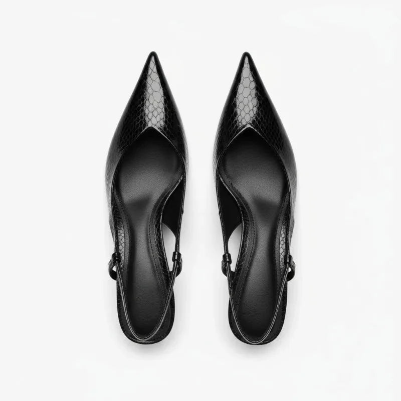 Vena Python Embossed Slingback Kitten Heels with Pointed Toe and Adjustable Ankle Strap