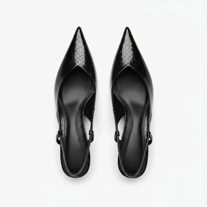 Vena Python Embossed Slingback Kitten Heels with Pointed Toe and Adjustable Ankle Strap