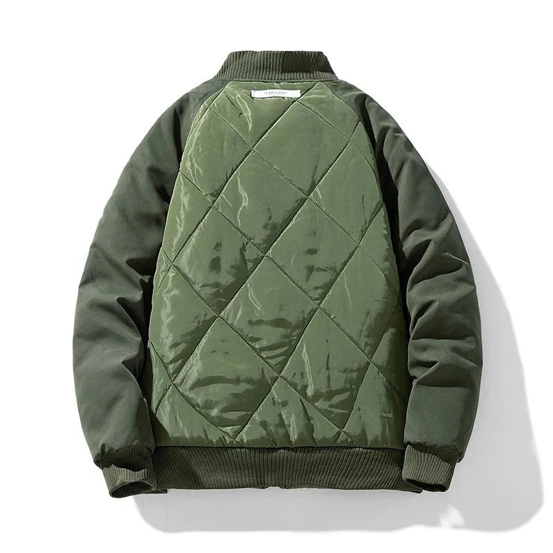 Ranger Cargo Puffer Jacket with Diamond Quilt Panels and Ribbed Stand Collar