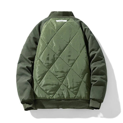 Ranger Cargo Puffer Jacket with Diamond Quilt Panels and Ribbed Stand Collar