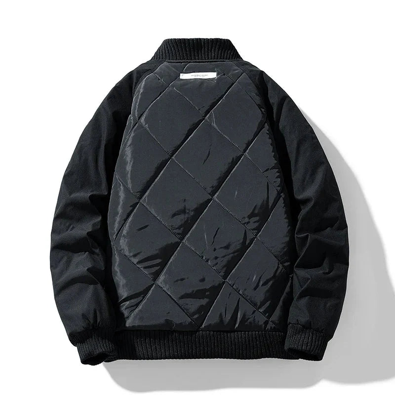 Ranger Cargo Puffer Jacket with Diamond Quilt Panels and Ribbed Stand Collar