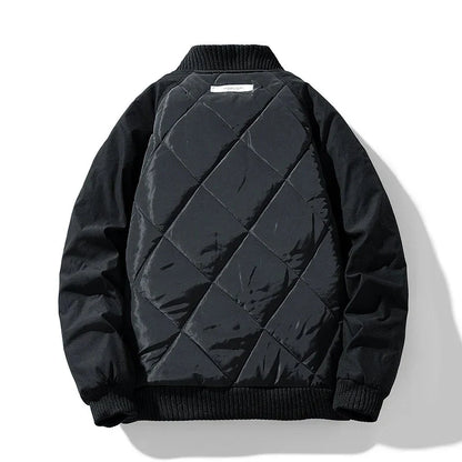 Ranger Cargo Puffer Jacket with Diamond Quilt Panels and Ribbed Stand Collar