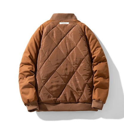 Ranger Cargo Puffer Jacket with Diamond Quilt Panels and Ribbed Stand Collar