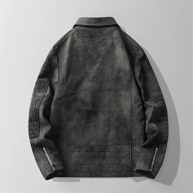 Rebel Suede Biker Jacket with Asymmetric Zip Quilted Sleeves and Snap Collar