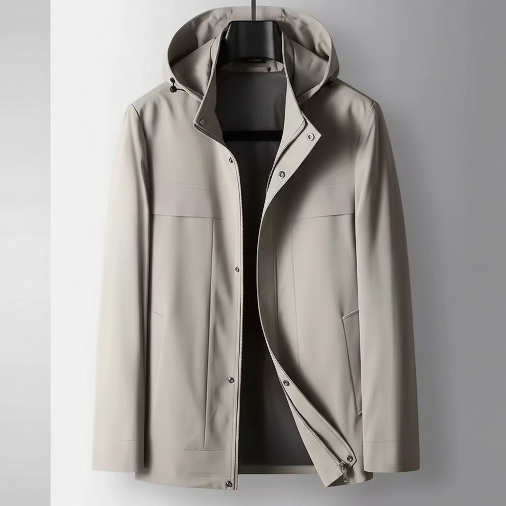 Reuter Hooded Softshell Windbreaker with Full Zip Snap Placket and Slip Pockets