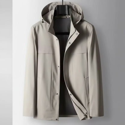 Reuter Hooded Softshell Windbreaker with Full Zip Snap Placket and Slip Pockets