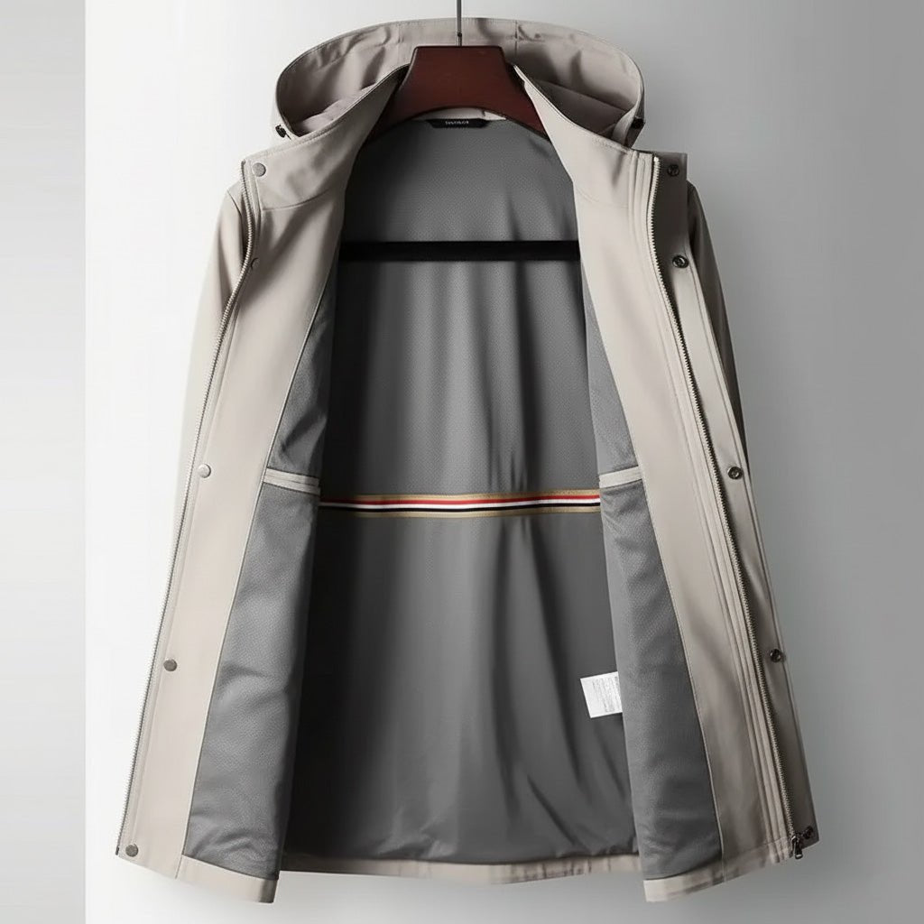 Reuter Hooded Softshell Windbreaker with Full Zip Snap Placket and Slip Pockets