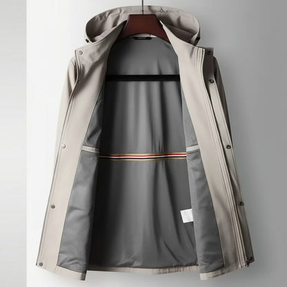Reuter Hooded Softshell Windbreaker with Full Zip Snap Placket and Slip Pockets