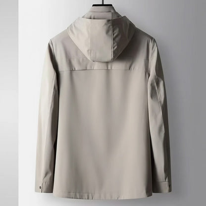 Reuter Hooded Softshell Windbreaker with Full Zip Snap Placket and Slip Pockets