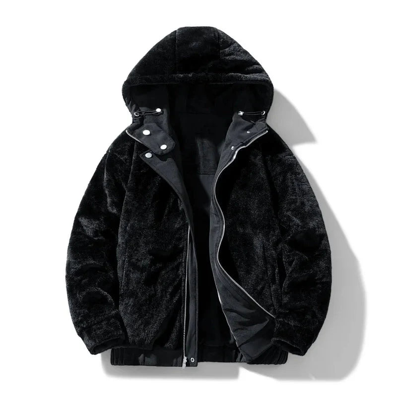 Reversible Fleece Hoodie with Teddy Sherpa Outer and Smooth Suede Interior