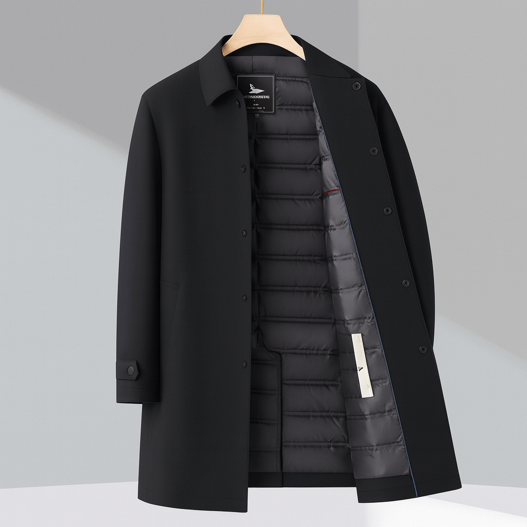 Rhode Down Trench Coat with Single Breasted Snap Front and Quilted Lining