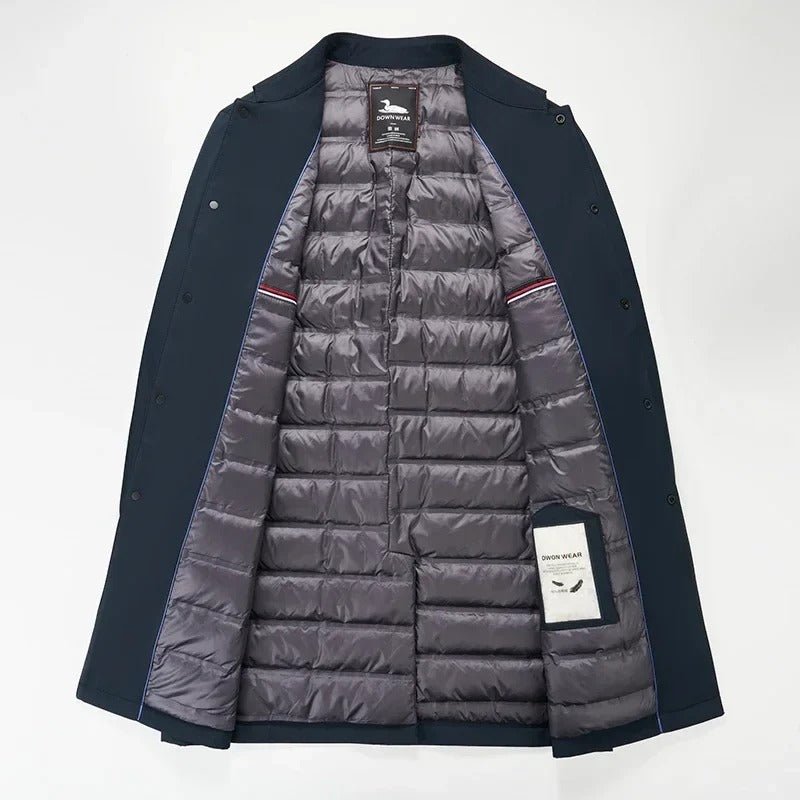 Rhode Down Trench Coat with Single Breasted Snap Front and Quilted Lining