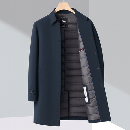 Rhode Down Trench Coat with Single Breasted Snap Front and Quilted Lining