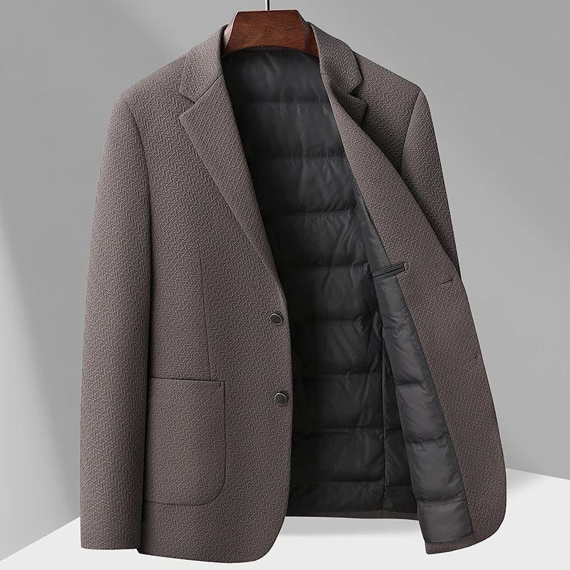 Rhode Scuba Blazer with Herringbone Texture and Quilted Down Inner Lining