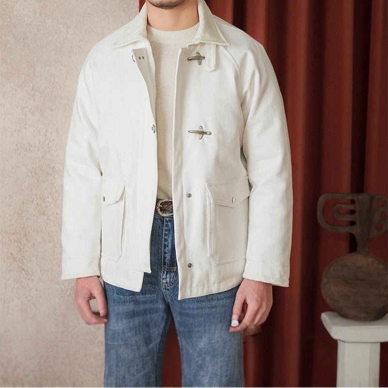 Roma Rugged Cotton Jacket with Metal Toggle Clasp and Oversized Patch Pockets