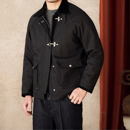 Roma Rugged Cotton Jacket with Metal Toggle Clasp and Oversized Patch Pockets