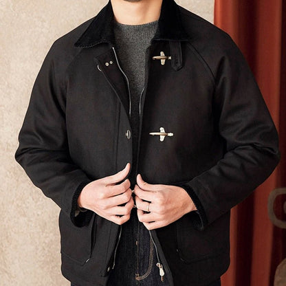 Roma Rugged Cotton Jacket with Metal Toggle Clasp and Oversized Patch Pockets