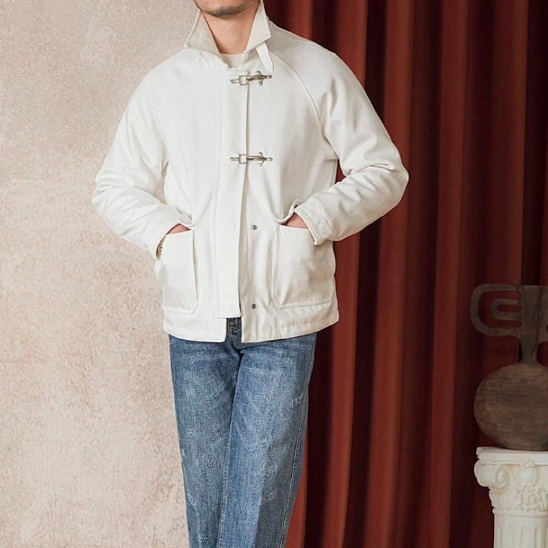 Roma Rugged Cotton Jacket with Metal Toggle Clasp and Oversized Patch Pockets