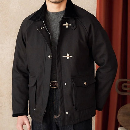 Roma Rugged Cotton Jacket with Metal Toggle Clasp and Oversized Patch Pockets