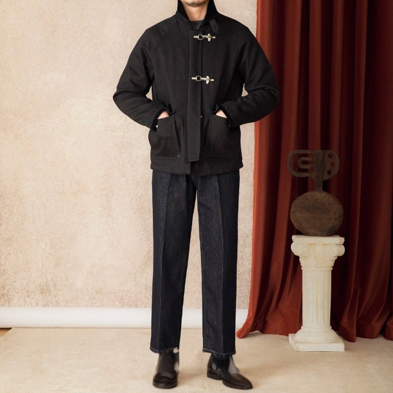 Roma Rugged Cotton Jacket with Metal Toggle Clasp and Oversized Patch Pockets