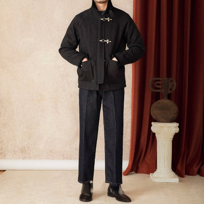 Roma Rugged Cotton Jacket with Metal Toggle Clasp and Oversized Patch Pockets