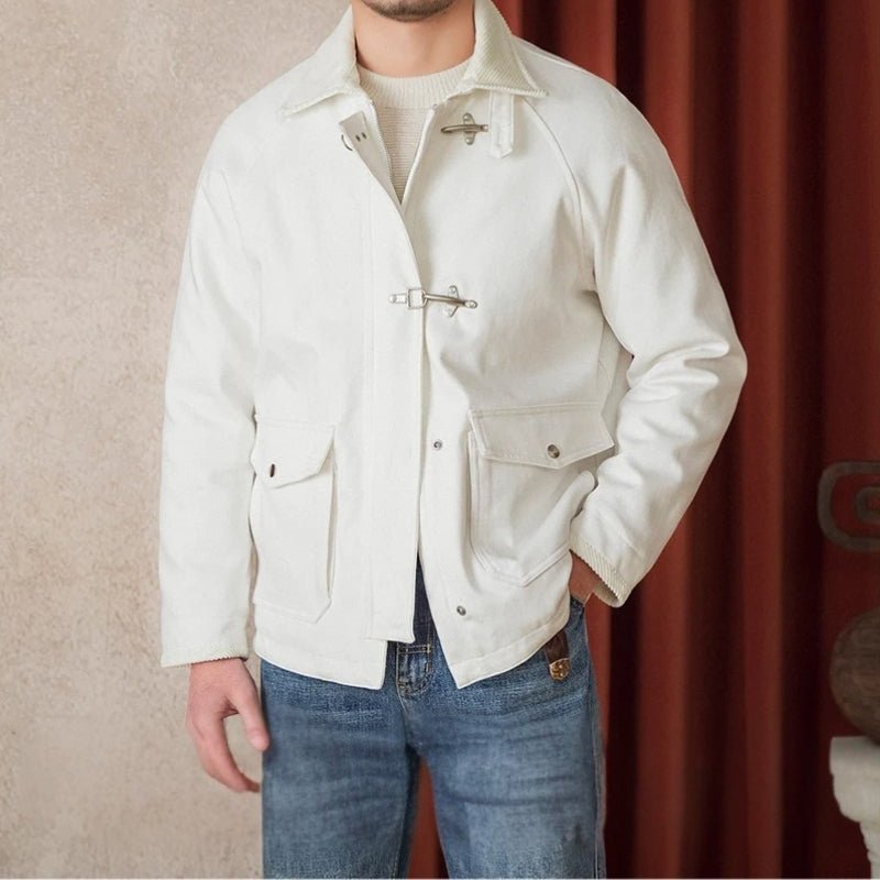 Roma Rugged Cotton Jacket with Metal Toggle Clasp and Oversized Patch Pockets