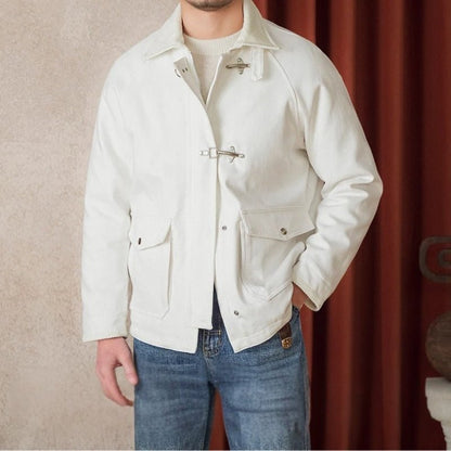Roma Rugged Cotton Jacket with Metal Toggle Clasp and Oversized Patch Pockets