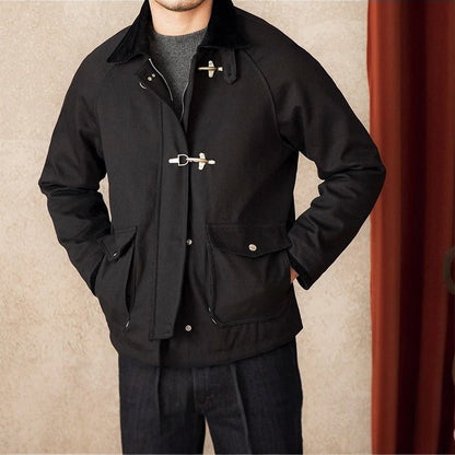 Roma Rugged Cotton Jacket with Metal Toggle Clasp and Oversized Patch Pockets