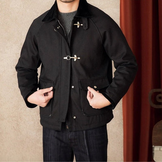 Roma Rugged Cotton Jacket with Metal Toggle Clasp and Oversized Patch Pockets
