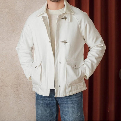 Roma Rugged Cotton Jacket with Metal Toggle Clasp and Oversized Patch Pockets