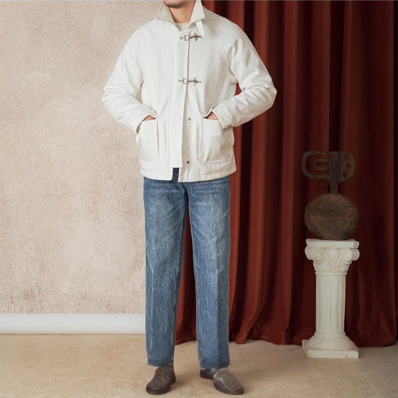 Roma Rugged Cotton Jacket with Metal Toggle Clasp and Oversized Patch Pockets
