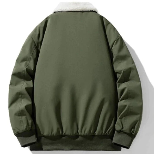 Sherpa Flight Jacket with Notch Lapel Collar Full Zip and Dual Snap Flap Pockets