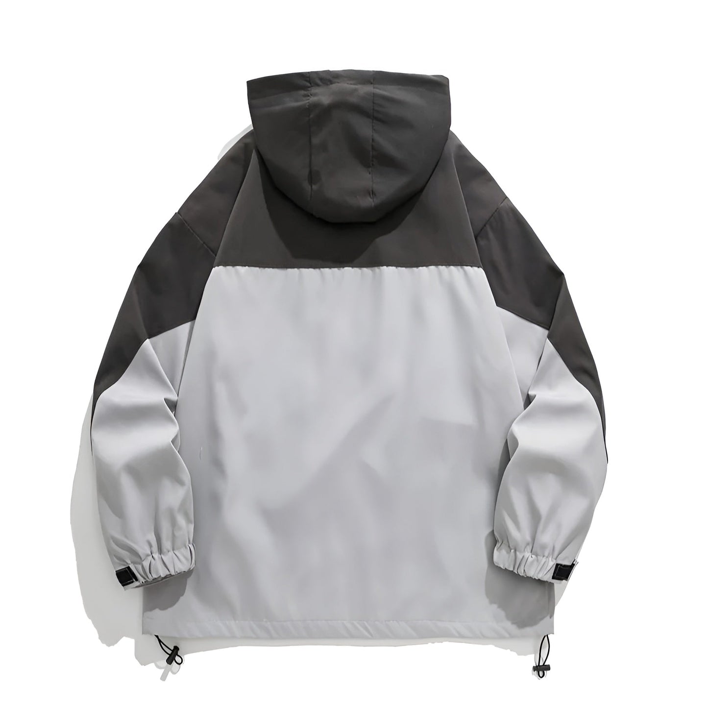 Slate Color Block Hooded Windbreaker with Chest Zip Pocket and Side Pockets