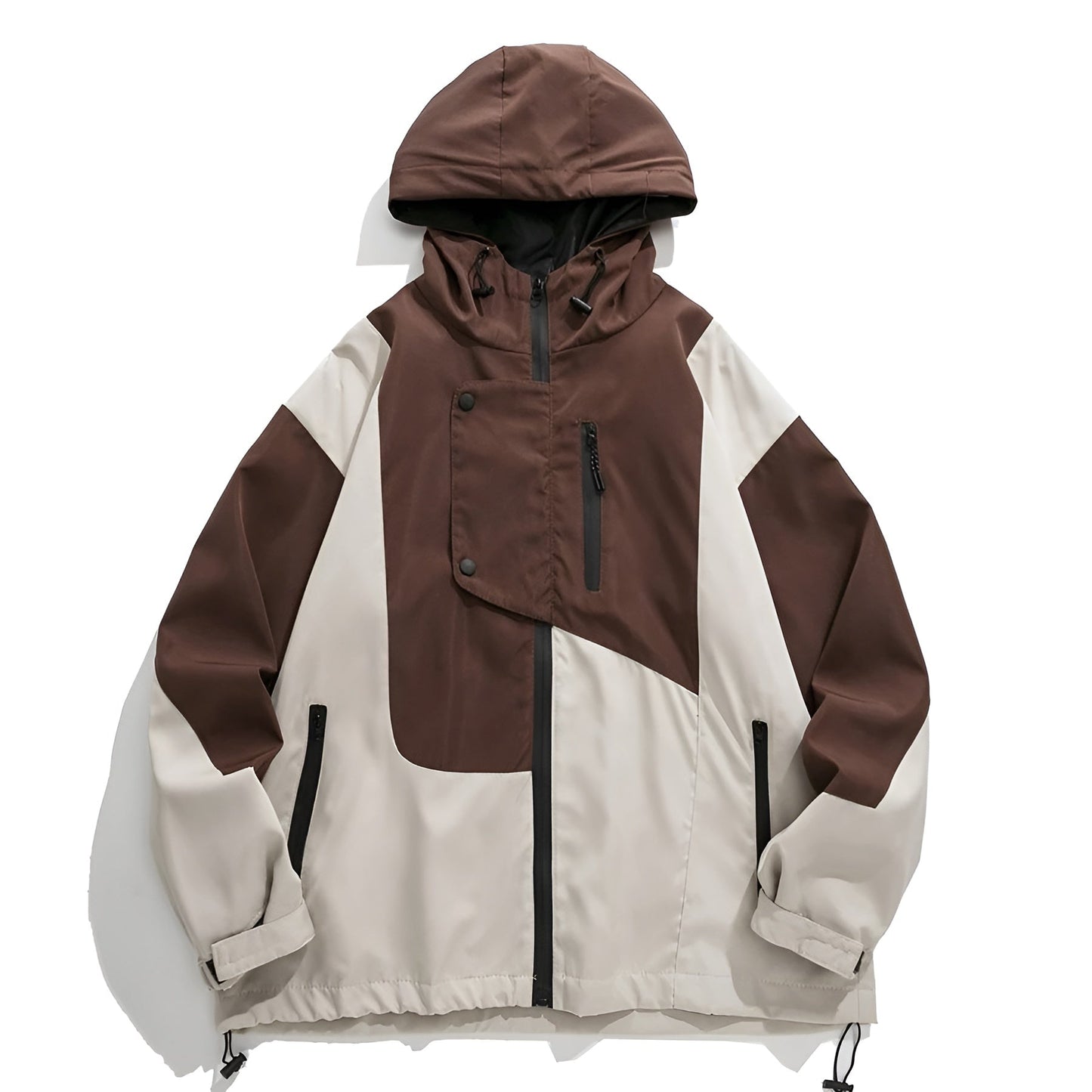 Slate Color Block Hooded Windbreaker with Chest Zip Pocket and Side Pockets